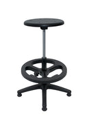 Banco multiusos, asiento de poliuretano, mecanismo fijo con altura ajustable, con ring. Dimensiones: ancho 60 cm, profundidad 60 cm, altura 76 cm.  Negro