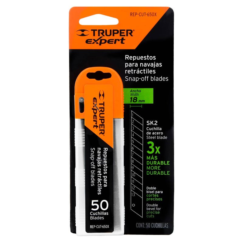 Cuchillas de repuesto para cutter de 18mm, 50 piezas, Expert