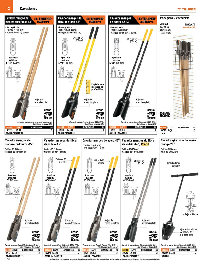 Cavador mango fibra de vidrio 45'