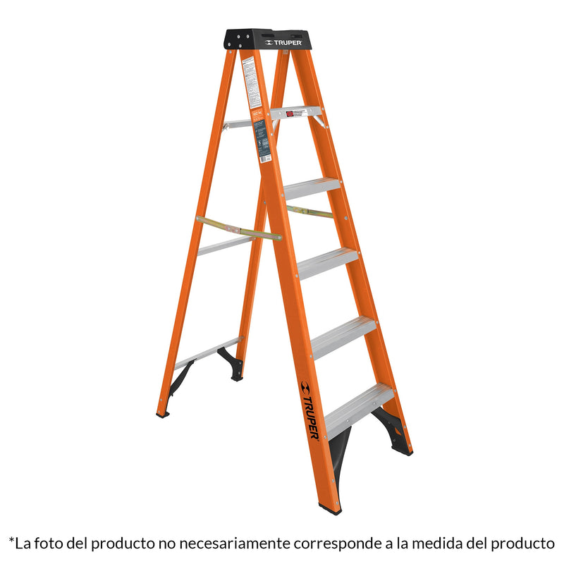 Escalera de tijera, tipo ll, 4 peldaños, fibra de vidrio