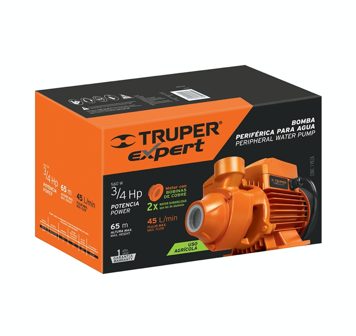 Bomba eléctrica periférica para agua 3/4 HP, Truper Expert