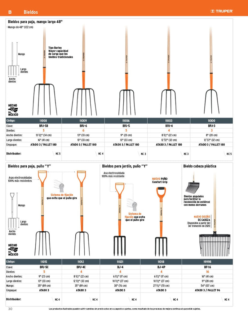 Bieldo para paja, 3 dientes, mango 48'
