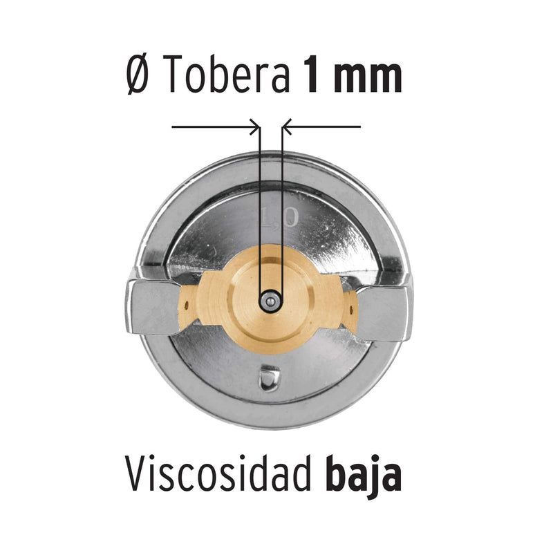 Pistola p/retoque gravedad, HVLP,vaso plástico,boquilla 1 mm