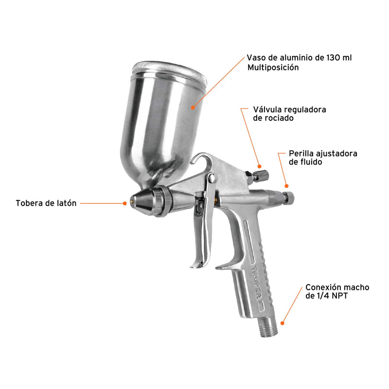 Pistola p/retoque gravedad, LVMP, vaso aluminio, 0.5 mm