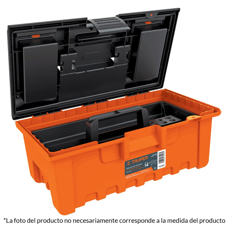 Caja plástica 19' con compartimentos, naranja