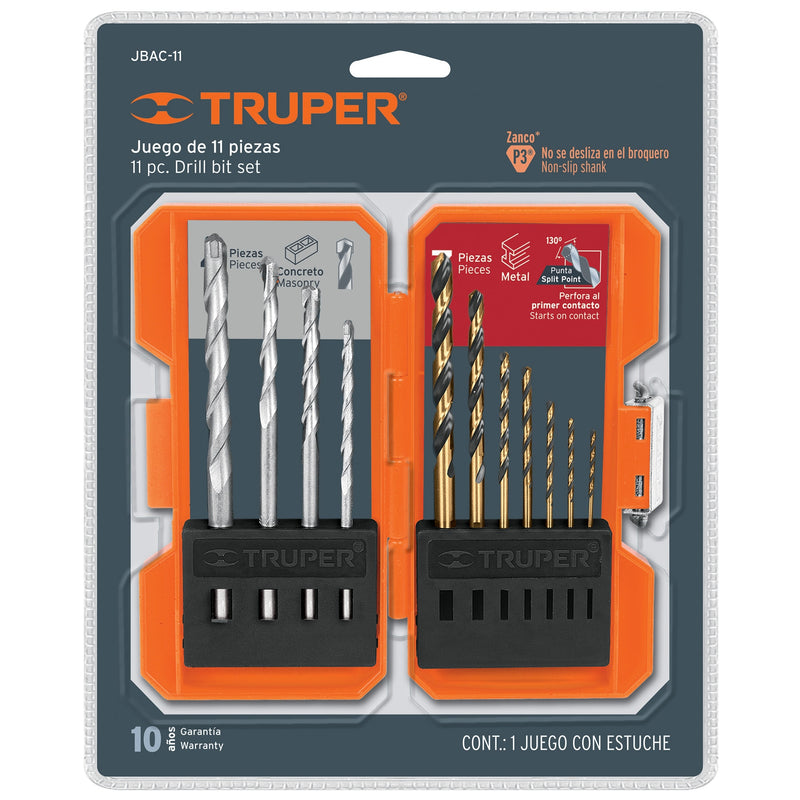 Juego de brocas para metal y concreto, 11 piezas