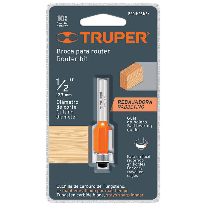 Broca para router, corte recto, 1/2' con balero