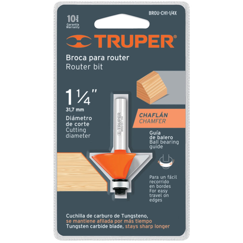 Broca para router, chaflán, 1-1/4' con balero