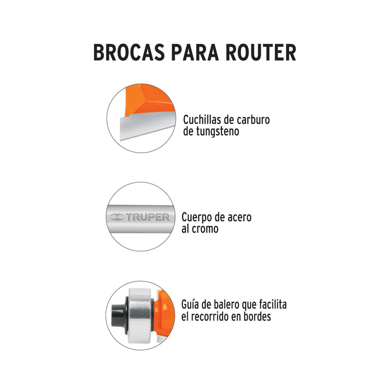 Broca para router, doble romana, 1-3/8' con balero