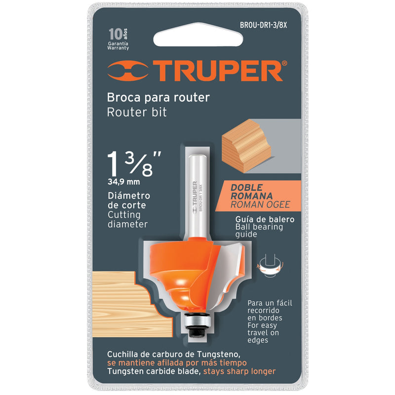 Broca para router, doble romana, 1-3/8' con balero