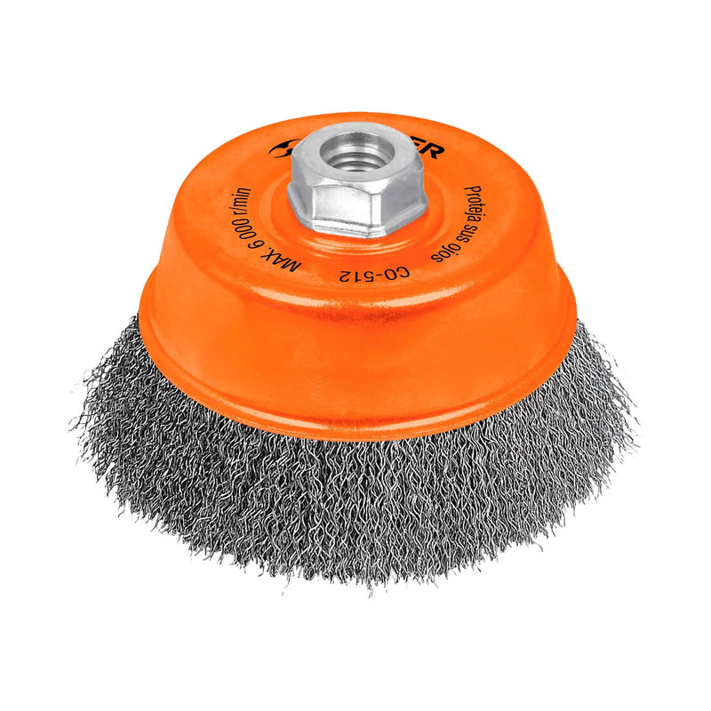 Carda de copa, alambre ondulado, 5',milimétrica para esmeril