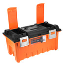 Caja plástica 19' c/compartimentos, naranja, broche metálico