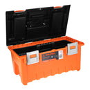 Caja plástica 19' c/compartimentos, naranja, broche metálico