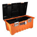 Caja plástica 22' c/compartimentos, naranja, broche metálico