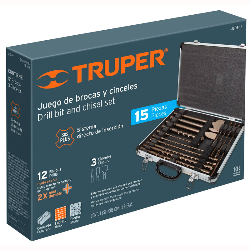 Juego de brocas y cinceles SDS plus, 15 piezas