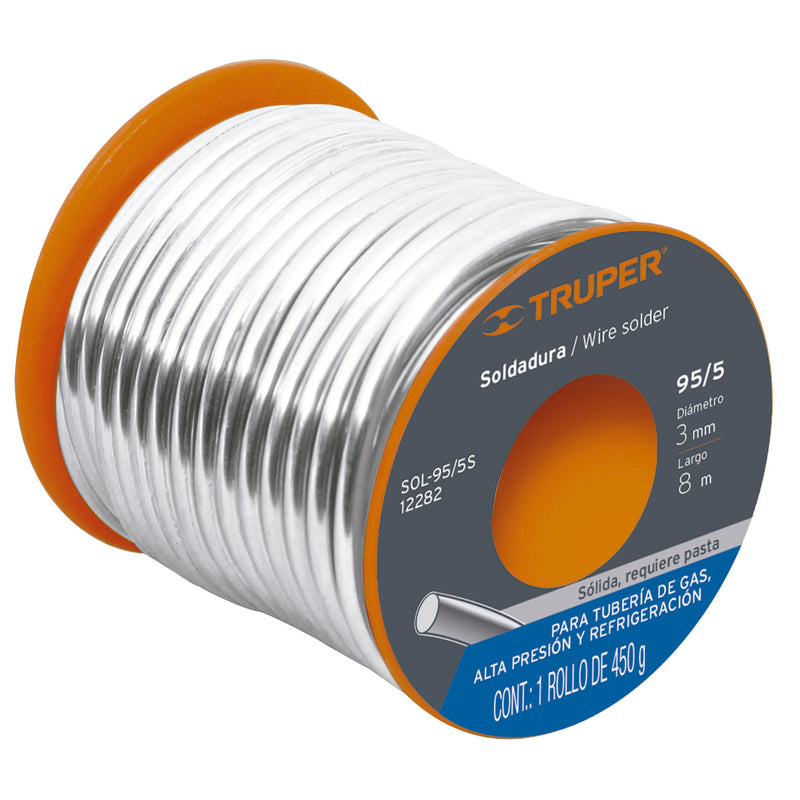 Soldadura sólida 95/5 para tubería de gas, 450 g
