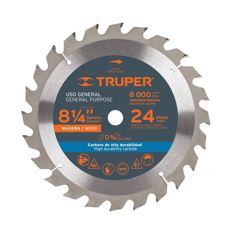 Disco sierra p/madera 8-1/4', 32 dientes, centro 5/8'