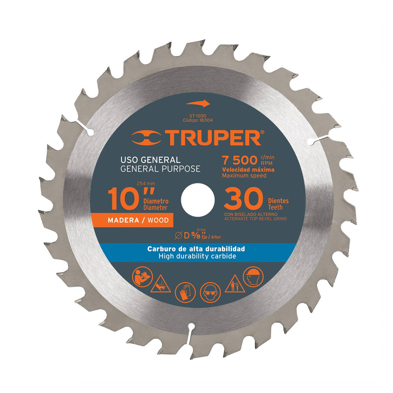 Disco sierra p/madera 10', 80 dientes, centro 5/8'