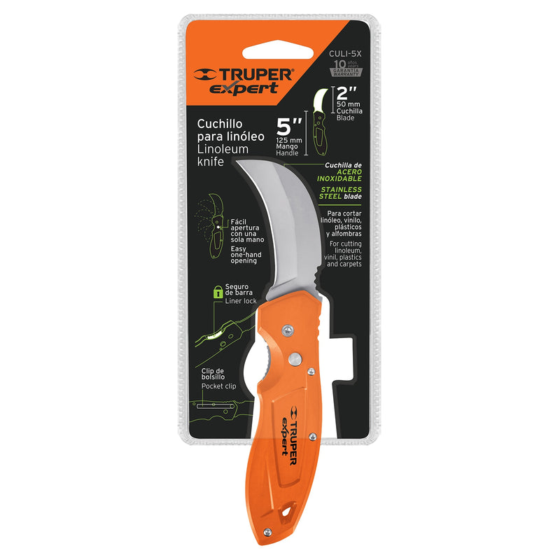 Cuchillo abatible para linóleo, 7', Truper Expert