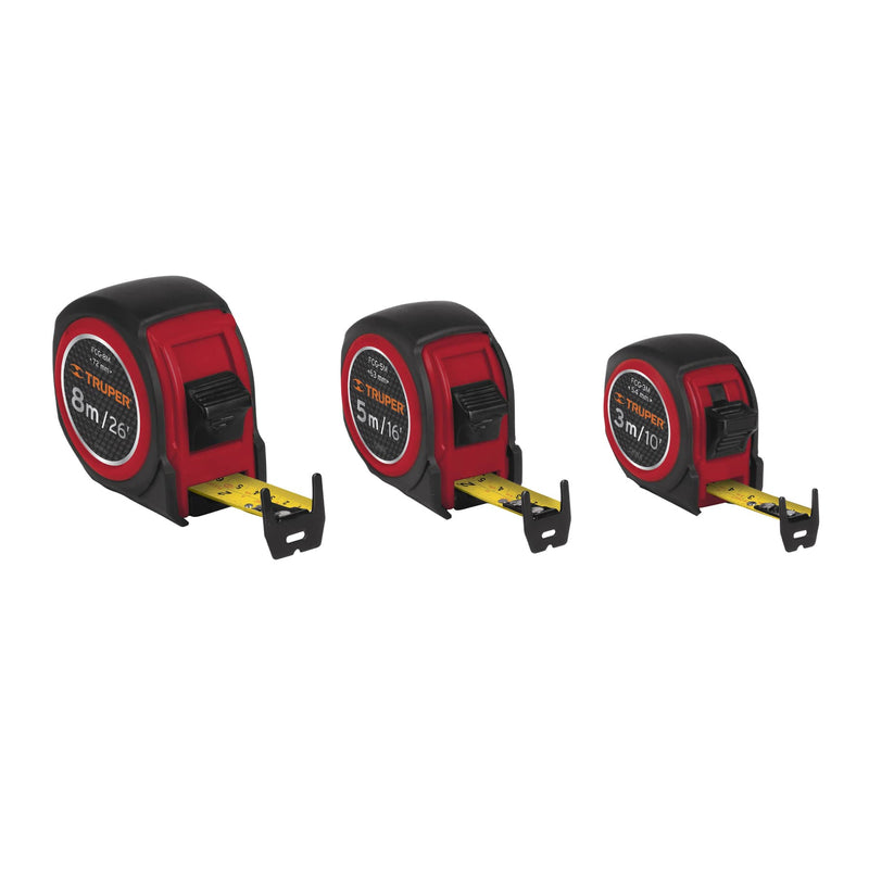 Flexómetro compacto con grip, 8 m, cinta 25 mm