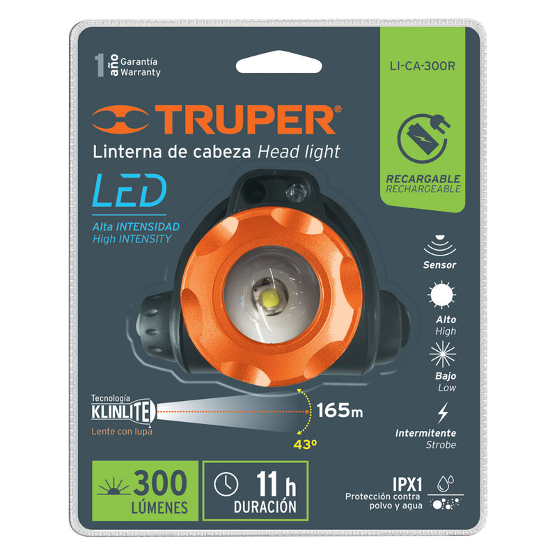 Linterna para cabeza, 290lm, 2LED, recargable