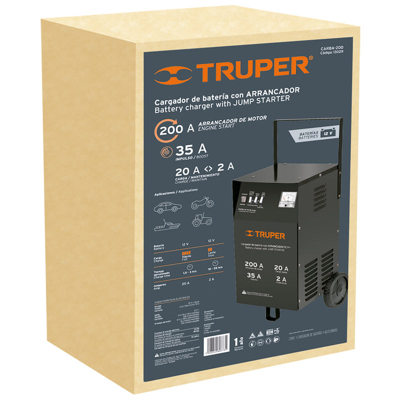 Cargador de baterías con ruedas 12 V, 200 A