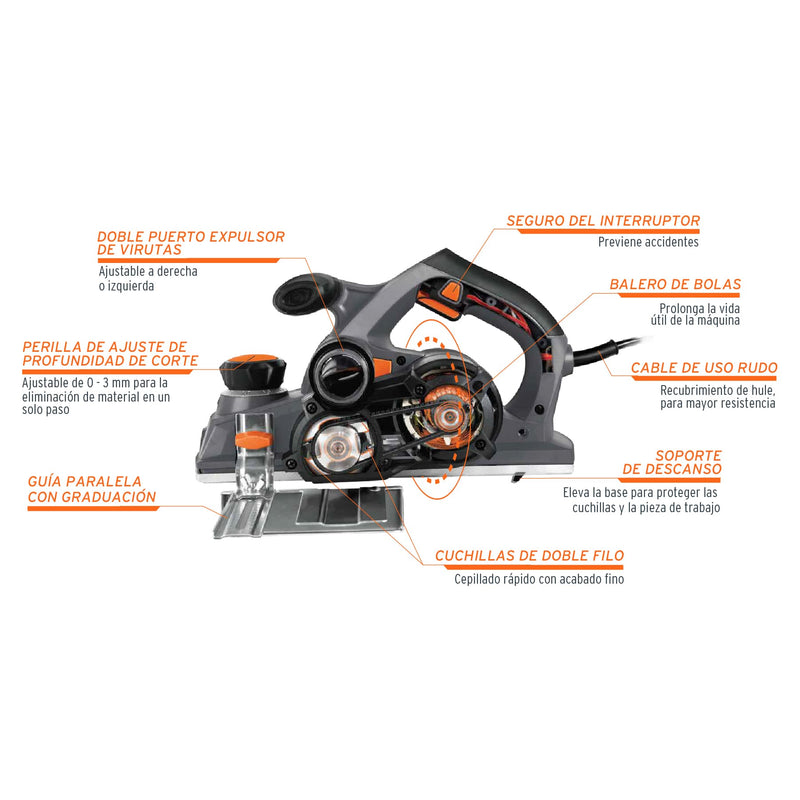 Cepillo eléctrico, 4-1/2', industrial, 950 W