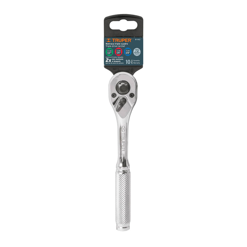 Matraca triple, cuadro 1/4', 3/8' y 1/2'