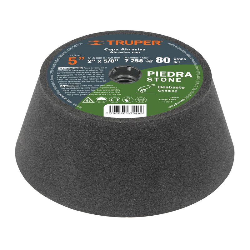 Copa desbaste, 5', 14 mm, grano 36 para piedra