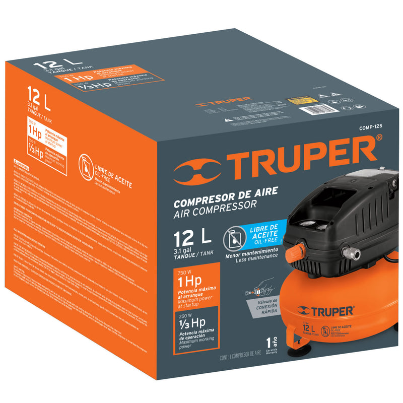 Compresor de aire libre de aceite, 12 L
