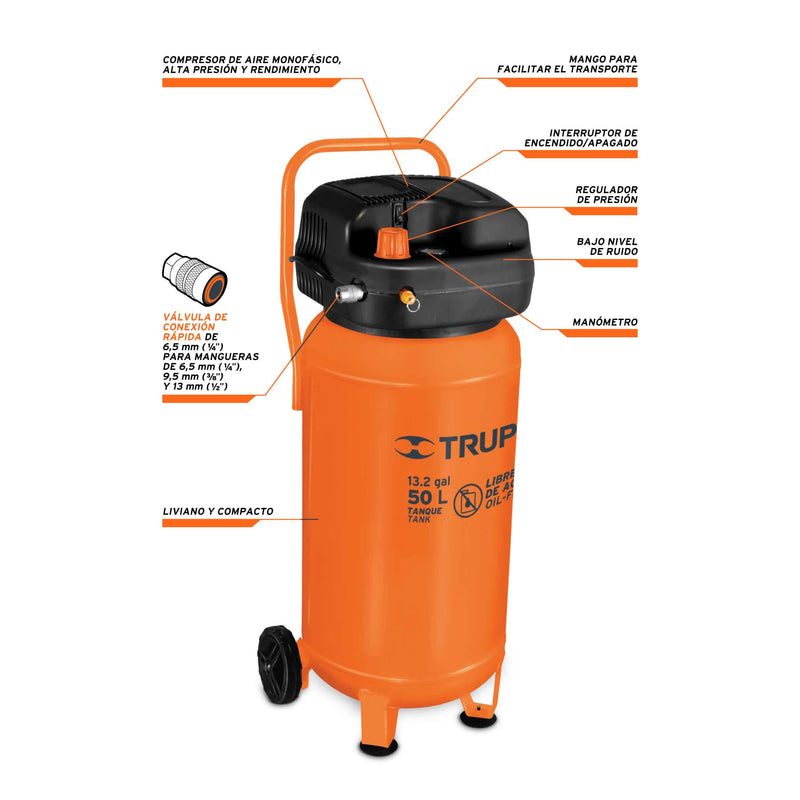 Compresor de aire libre de aceite, 50 L