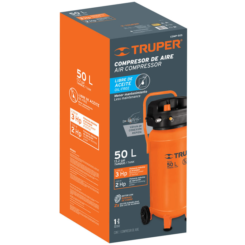 Compresor de aire libre de aceite, 50 L