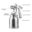 Pistola p/pintar succión HVLP, vaso alum, boquilla 1.4mm