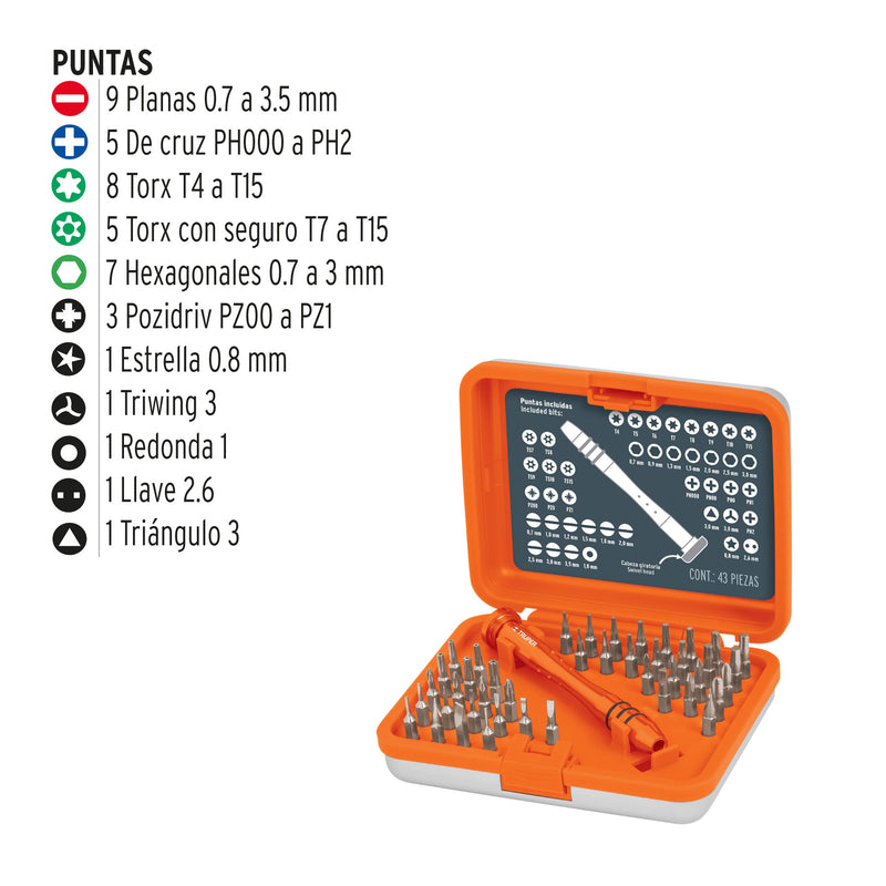Juego desarmadores de joyero, punta intercambiable,42pzas