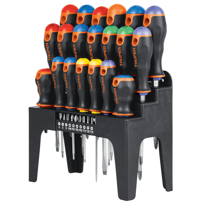 Set de desarmadores, 30 piezas, en organizador plástico