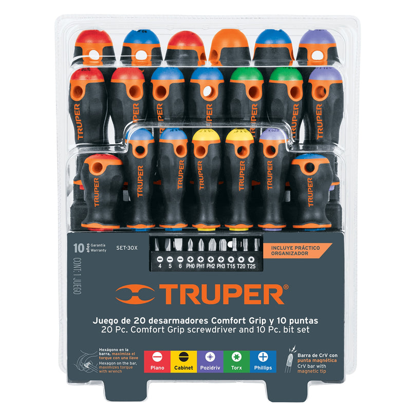 Set de desarmadores, 30 piezas, en organizador plástico