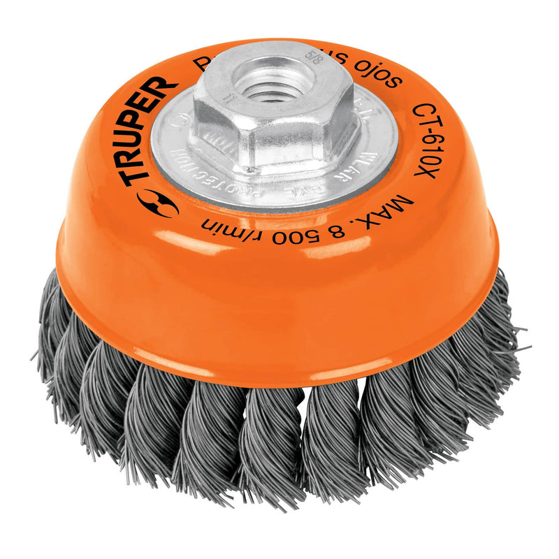 Carda copa, alambre trenzado grueso, 4x5/8', para esmeril