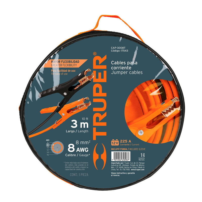 Cables pasa corriente, 3 m, calibre 8 AWG