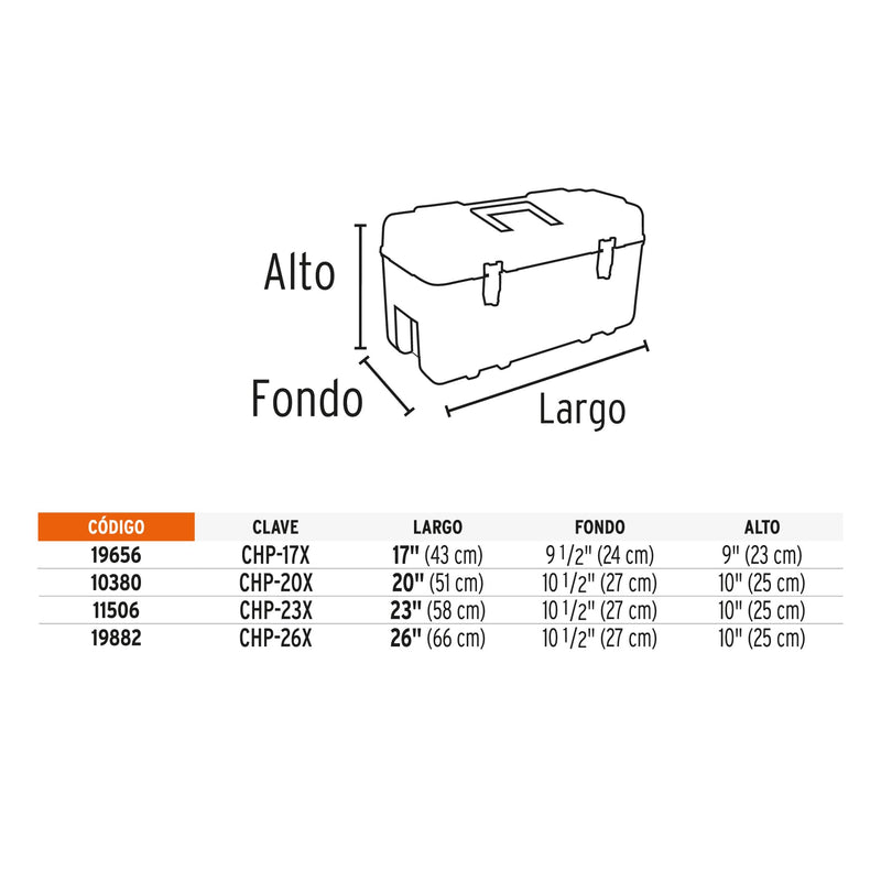 Caja para herramienta, plástica de 17', industrial