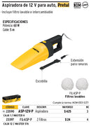 Aspiradora para auto, de 12 volts, Pretul