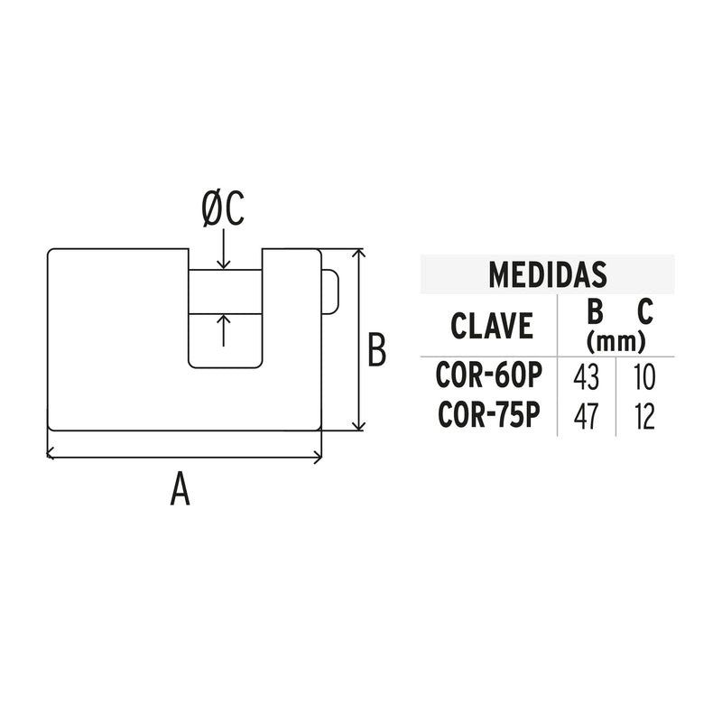 Candado antipalanca, 60mm, cuerpo de latón, Hermex Basic