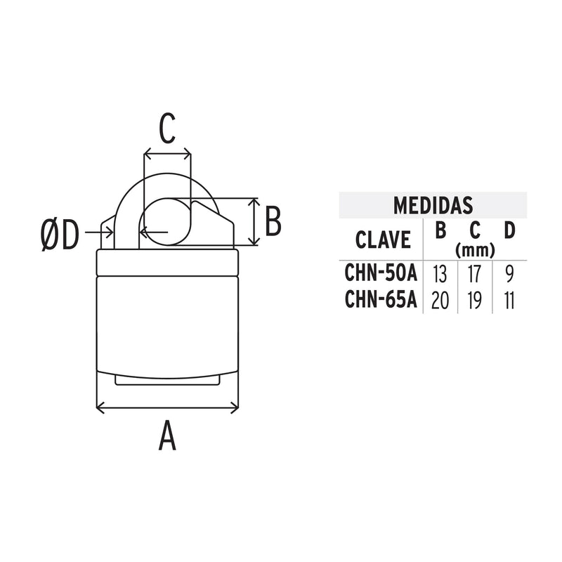 Candado de hierro, 65mm, llave anti-ganzúa, blister