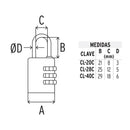 Candado de latón, 40mm de combinación, blister
