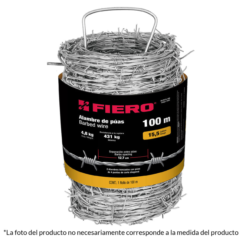Alambre de púas, calibre 15.5, rollo de 300 m.