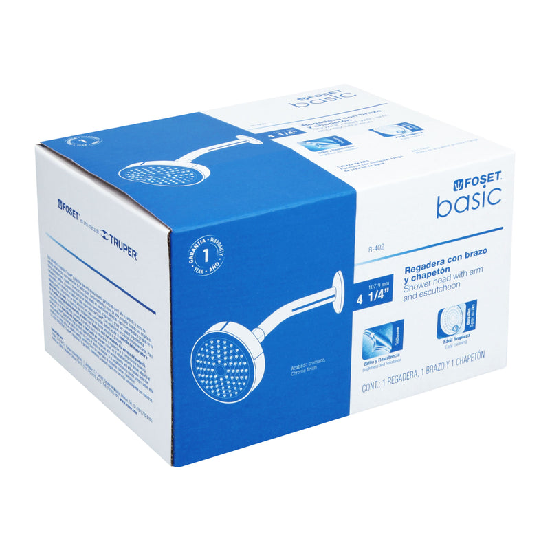Regadera redonda, ABS, 4-1/4', con brazo, Basic