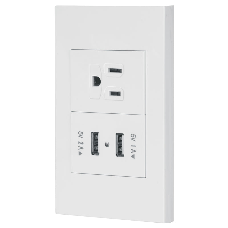 Placa armada 1contacto, 2puertos USB, 1.5mod,Española,blanco