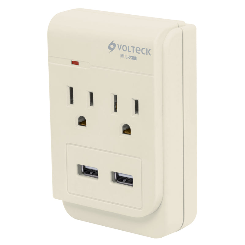 Multicontacto, 2 entradas,con 2 entradas USB, aterrizado