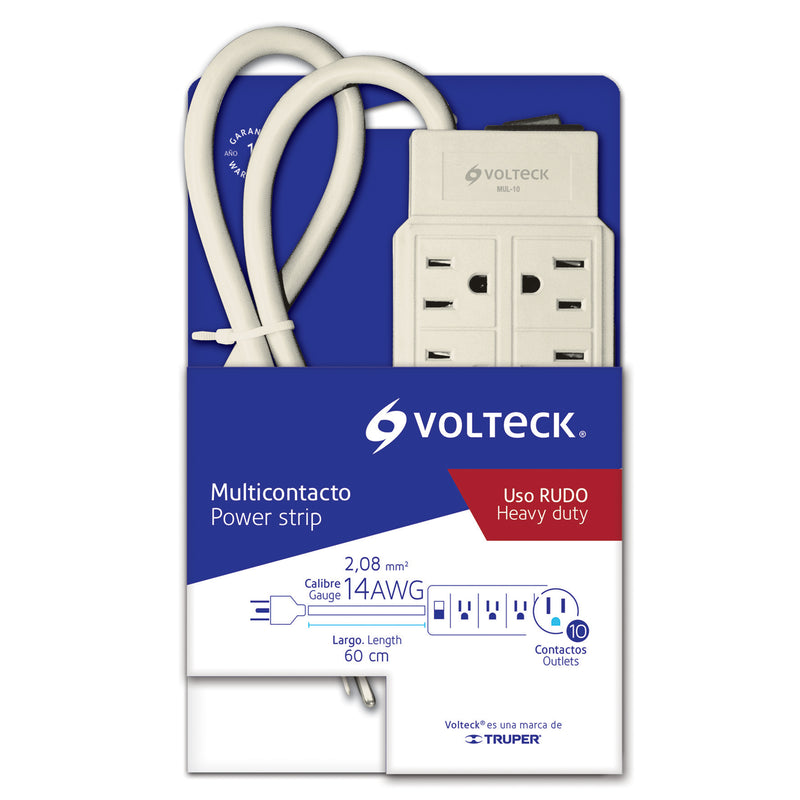 Multicontacto uso rudo, 10 entradas, 14 AWG