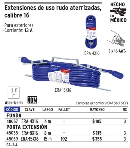 Extensión uso rudo, aterrizada, 15 m, calibre 16, Volteck