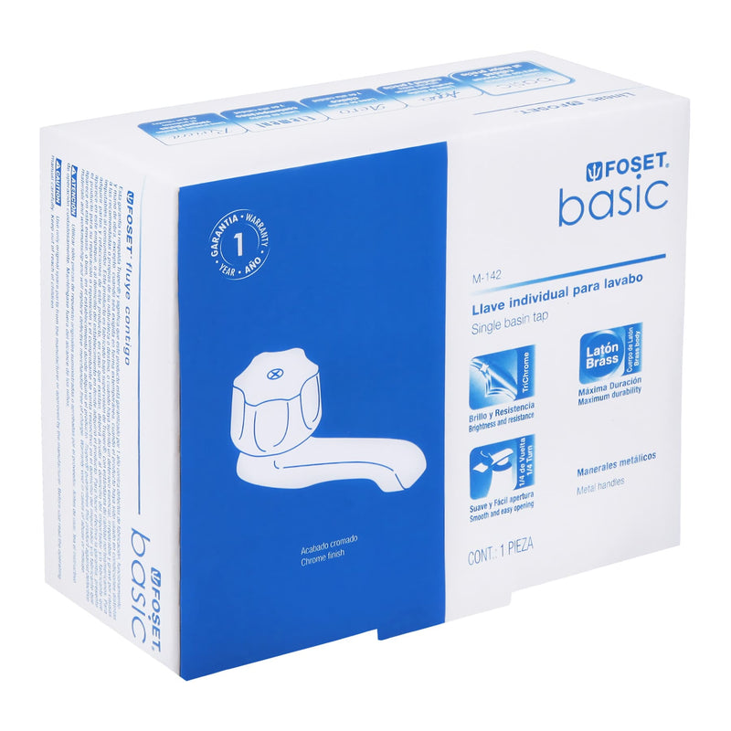 Llave individual para lavabo, metálica, hexagonal, Basic